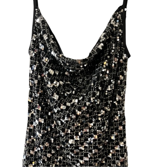 X by NBD Angel Mini Dress Black Silver Sequin Embellishment dropped back small - Picture 9 of 16